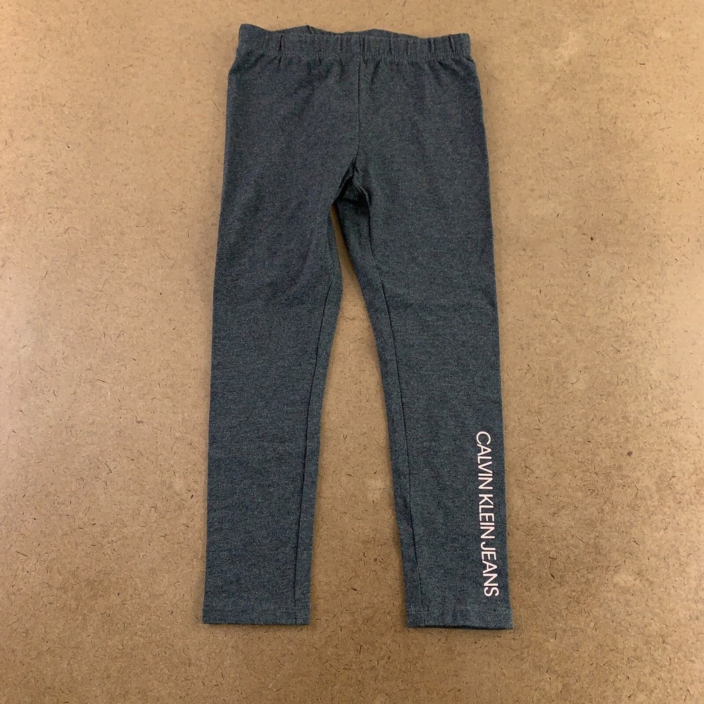 Calvin Klein Jeans Girls Size XS (5/6) Charcoal Logo Full Length Leggings New